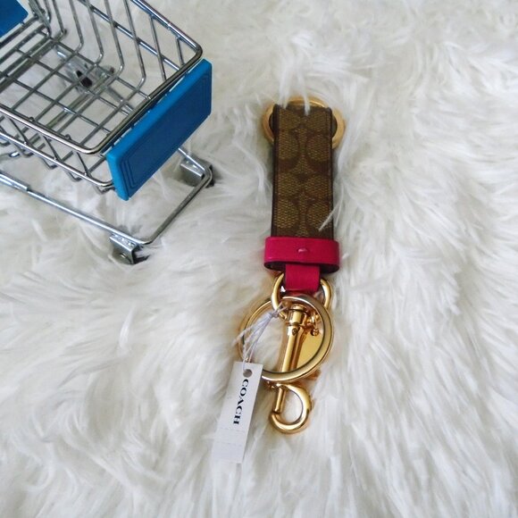 Coach Trigger Snap Bag Charm Keychain Khaki Pink Gold - Picture 5 of 8